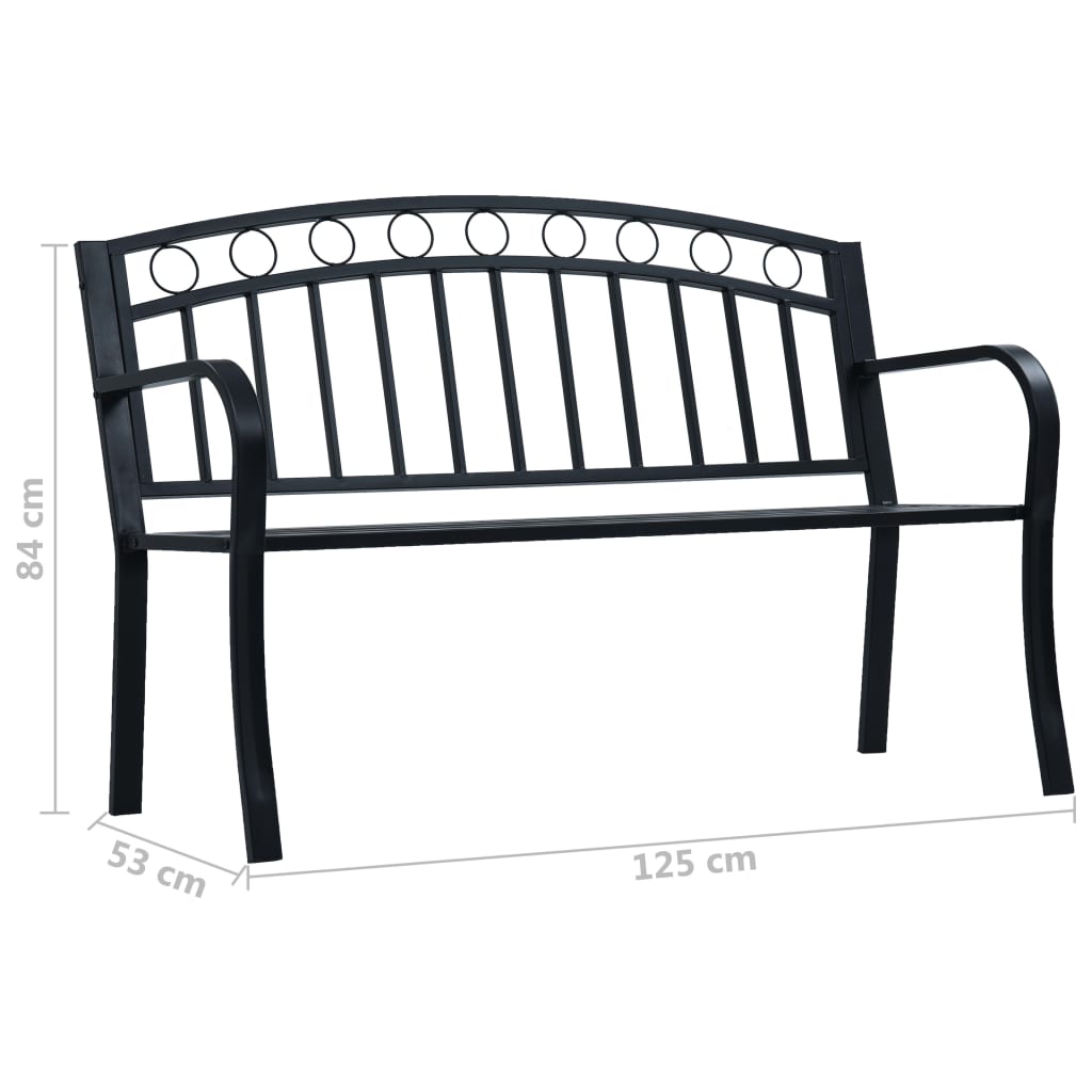 vidaXL Garden Bench 125 cm Black Steel