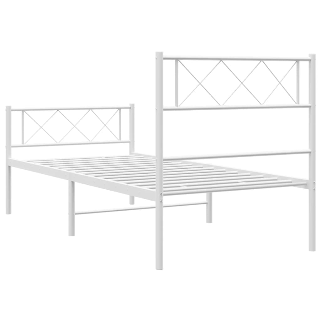 vidaXL Metal Bed Frame with Headboard and Footboard White 100x200 cm