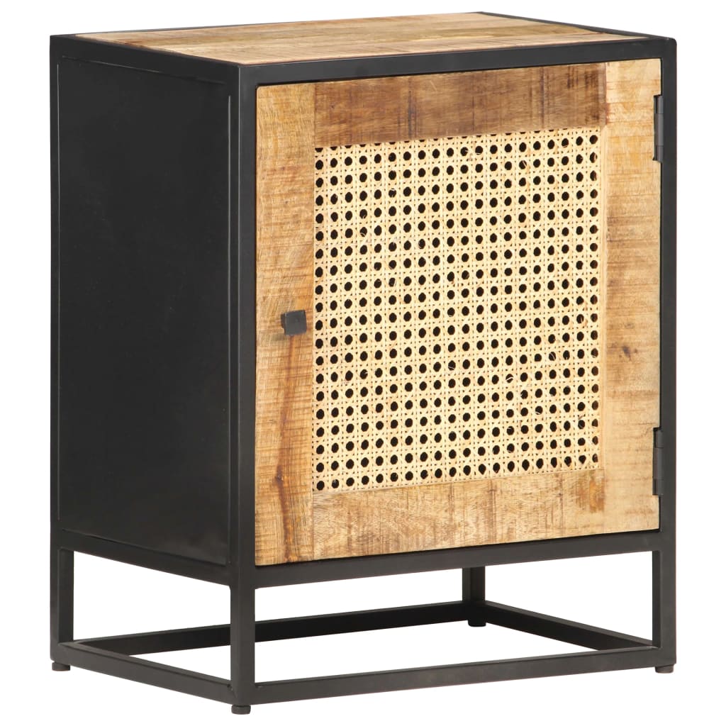 vidaXL Bedside Cabinet 40x30x50 cm Rough Mango Wood and Natural Cane