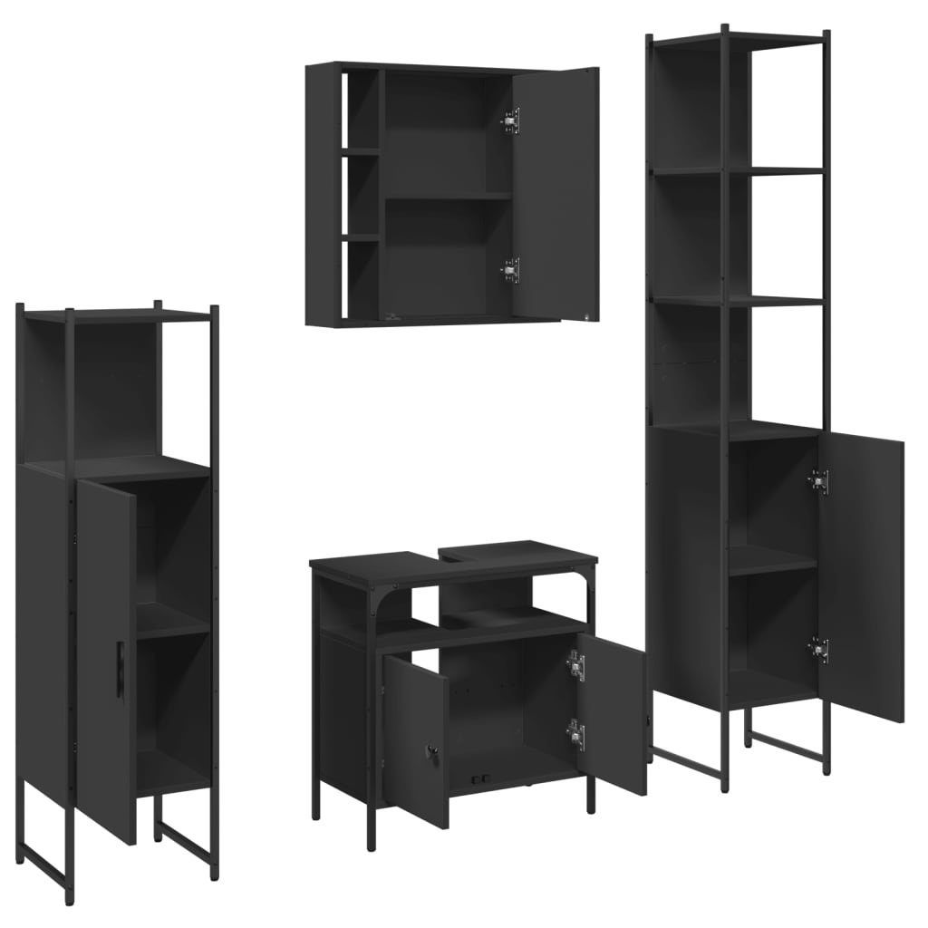 vidaXL 4 Piece Bathroom Cabinet Set Black Engineered Wood