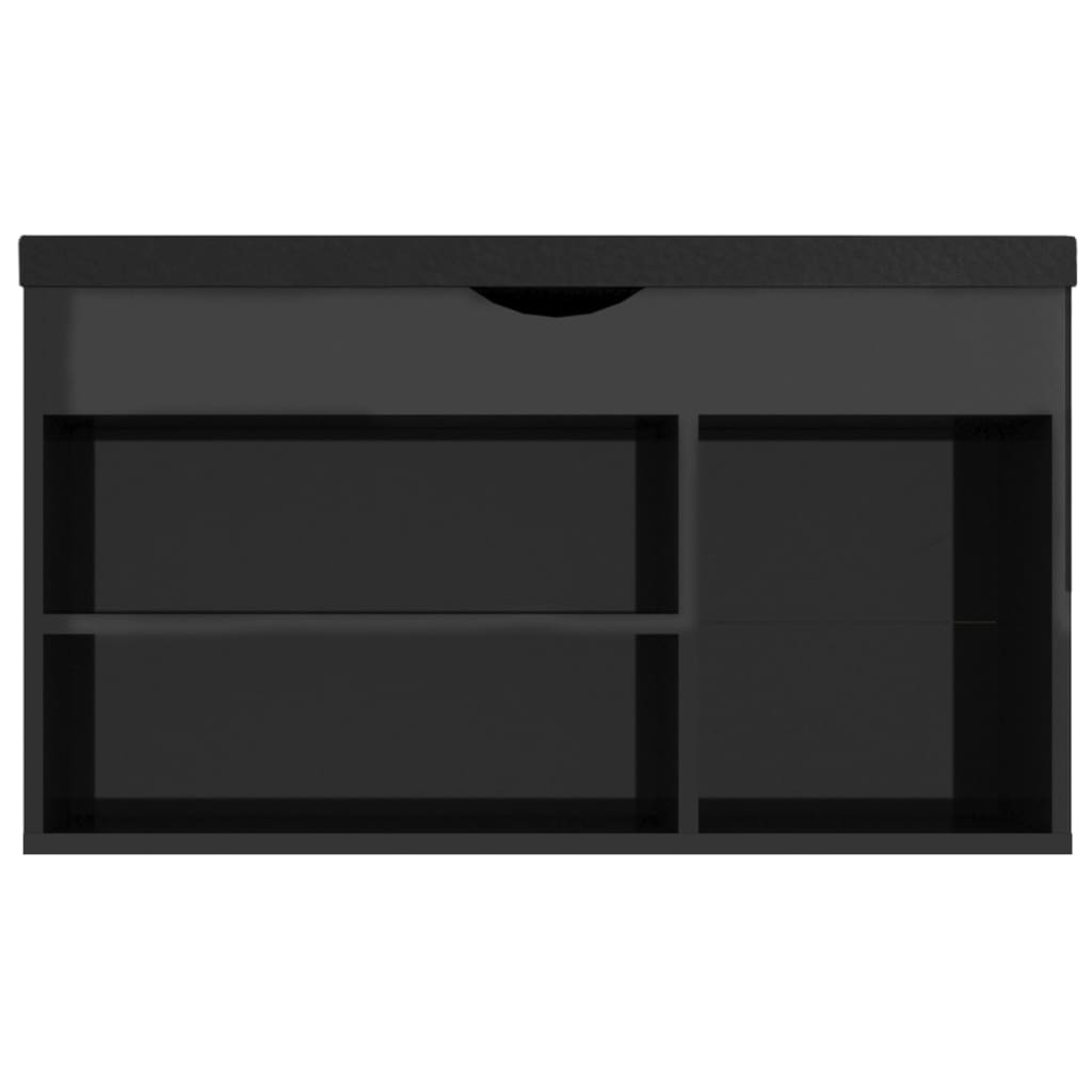 vidaXL Shoe Bench with Cushion High Gloss Black 80x30x47 cm Engineered Wood