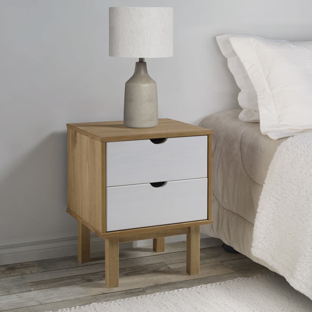 vidaXL Bedside Cabinet OTTA Brown&White 46x39.5x57cm Solid Wood Pine