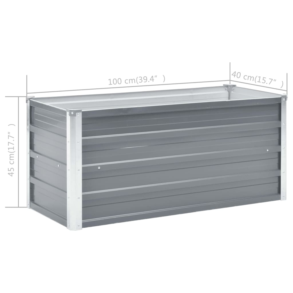 vidaXL Garden Raised Bed Galvanised Steel 100x40x45 cm Grey