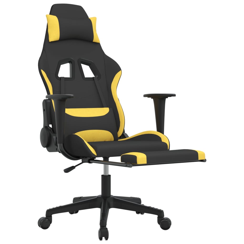vidaXL Massage Gaming Chair with Footrest Black and Yellow Fabric