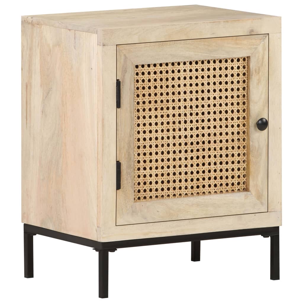 vidaXL Bedside Cabinet 40x30x50 cm Solid Mango Wood and Natural Cane