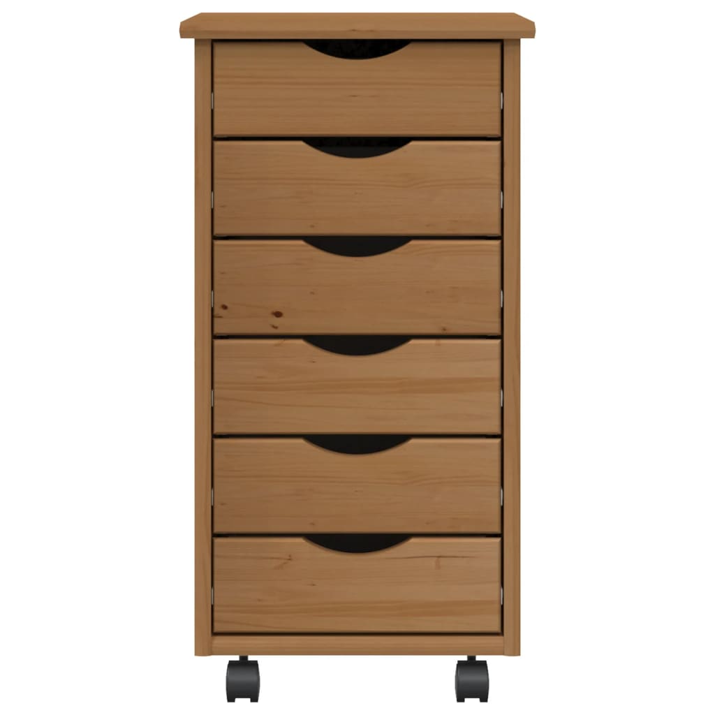 vidaXL Rolling Cabinet with Drawers MOSS Honey Brown Solid Wood Pine