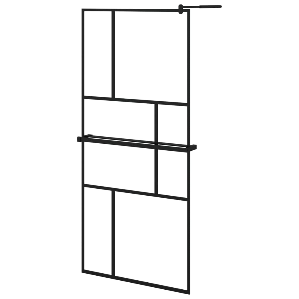 vidaXL Walk-in Shower Wall with Shelf Black 90x195 cm ESG Glass&Aluminium