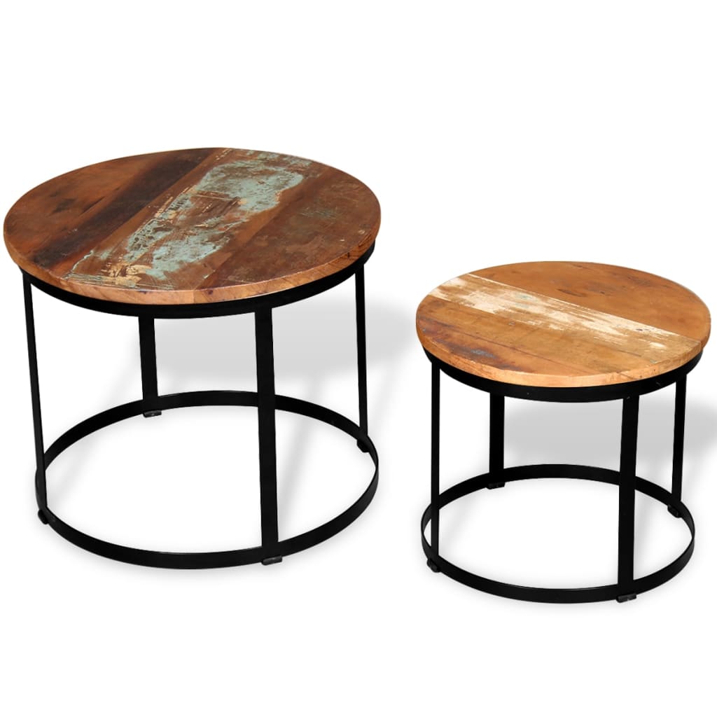 vidaXL Two Piece Coffee Table Set Solid Reclaimed Wood Round 40cm/50cm