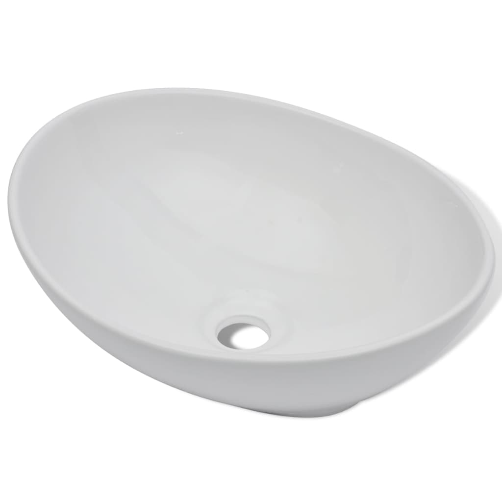 vidaXL Luxury Ceramic Basin Oval-shaped White 41x34 cm