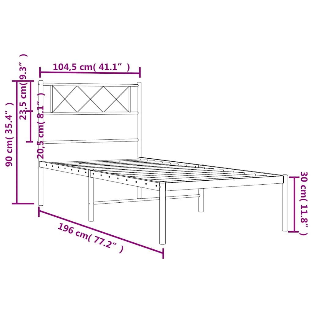 vidaXL Metal Bed Frame without Mattress with Headboard White 100x190cm
