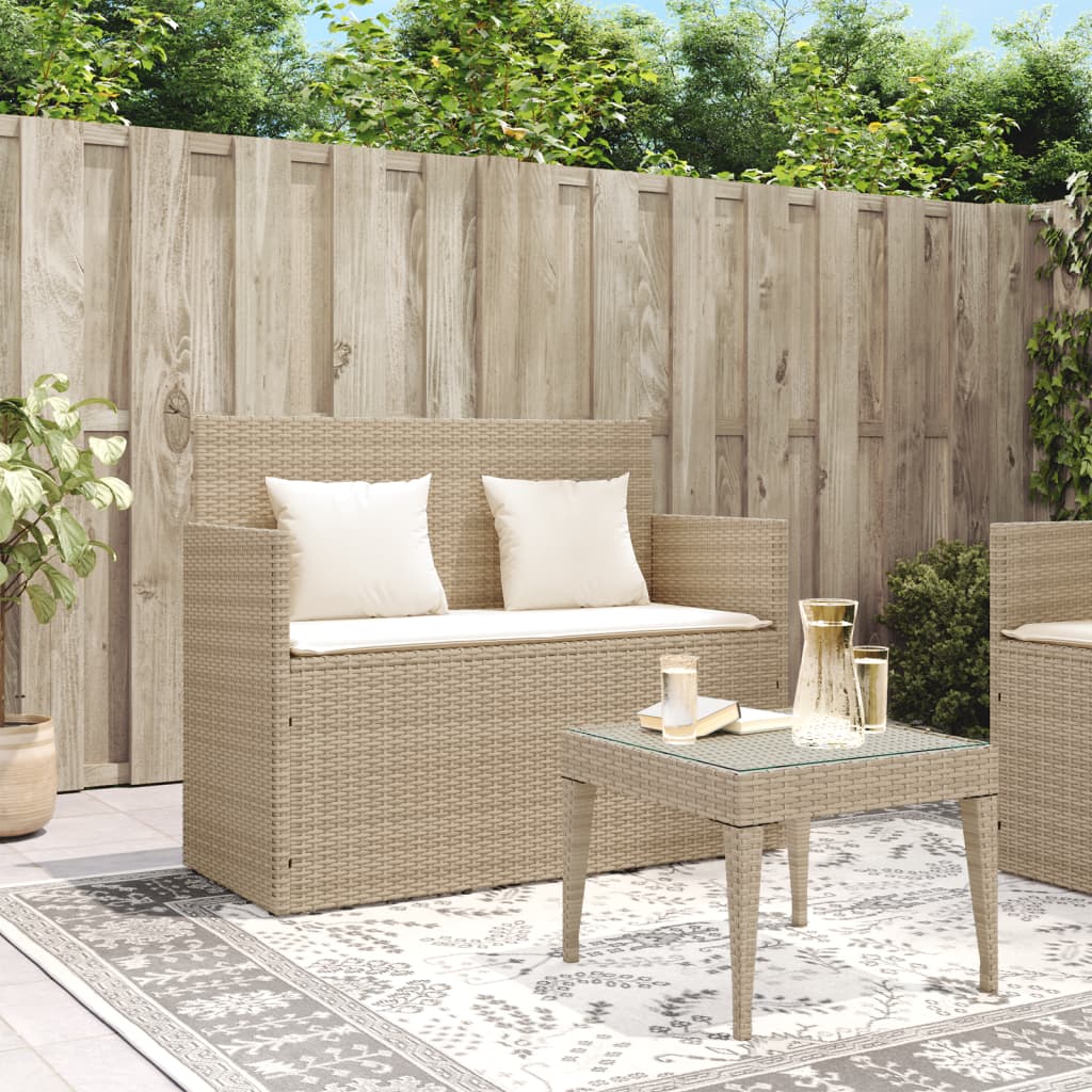 vidaXL Garden Bench with Cushions Beige Poly Rattan
