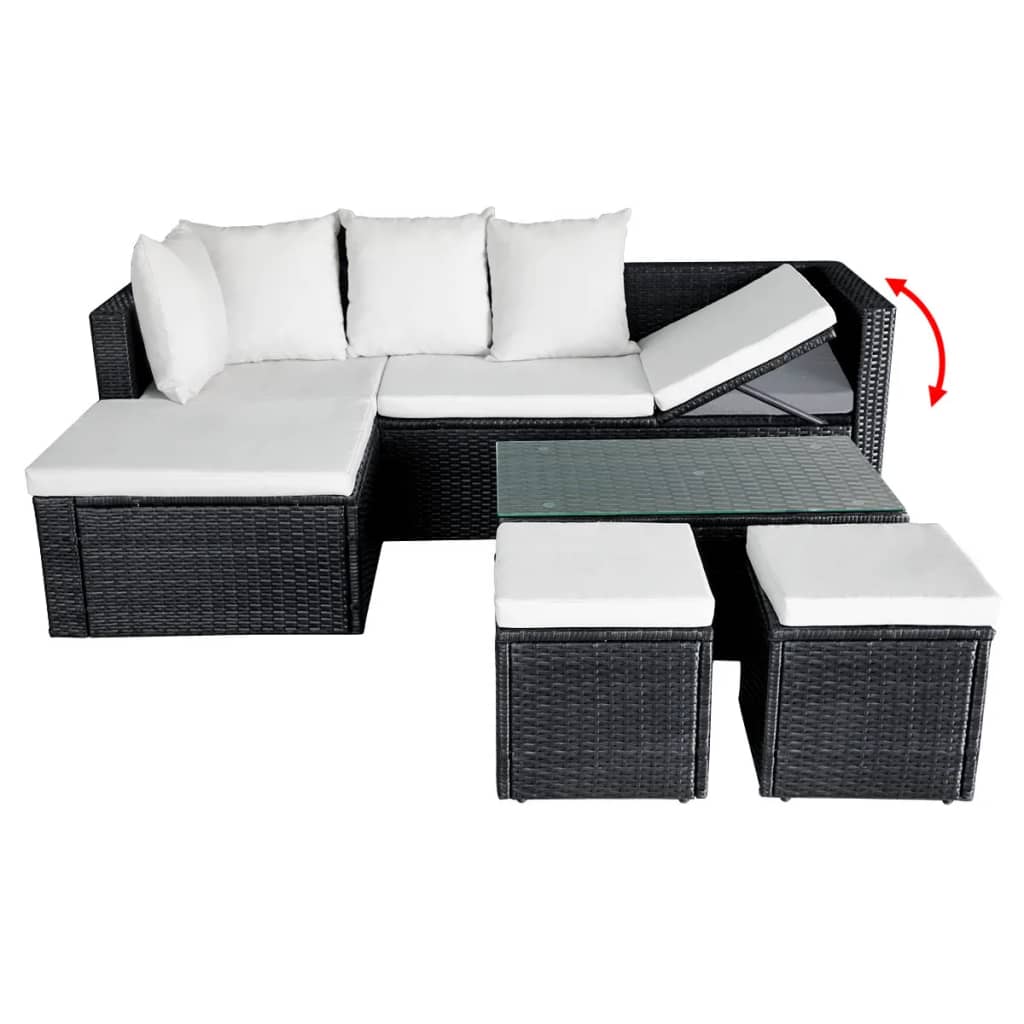 vidaXL 4 Piece Garden Lounge Set with Cushions Poly Rattan Black