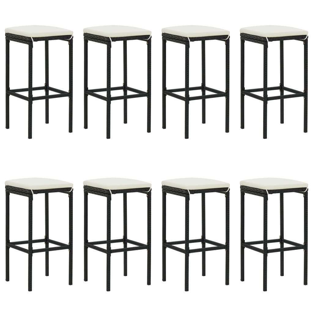 vidaXL 9 Piece Garden Bar Set with Cushions Black Poly Rattan