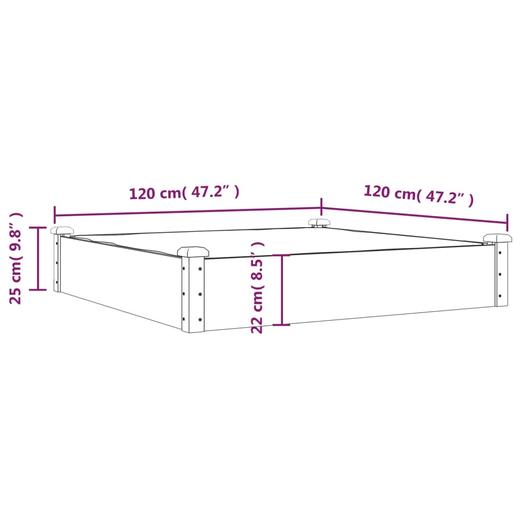 vidaXL Garden Raised Bed with Liner 120x120x25 cm Solid Wood Fir