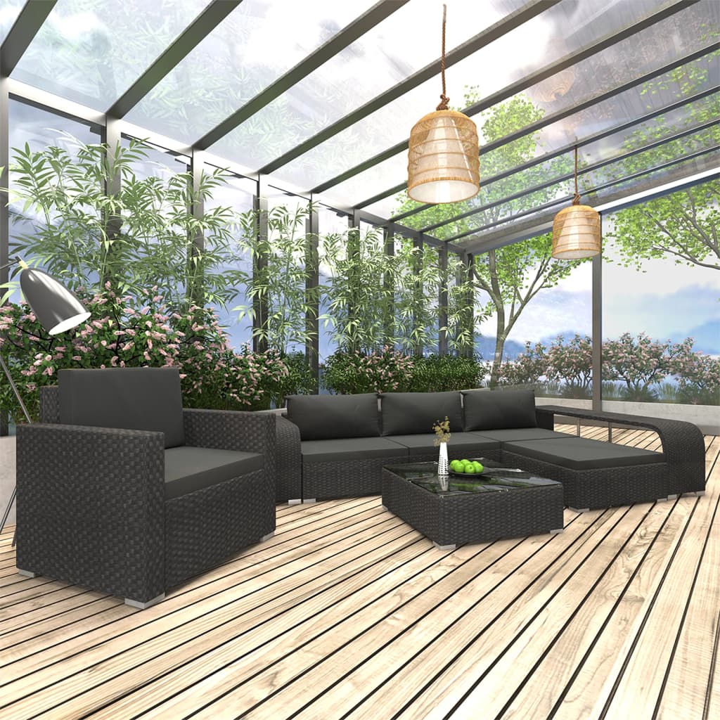 vidaXL 8 Piece Garden Lounge Set with Cushions Poly Rattan Black