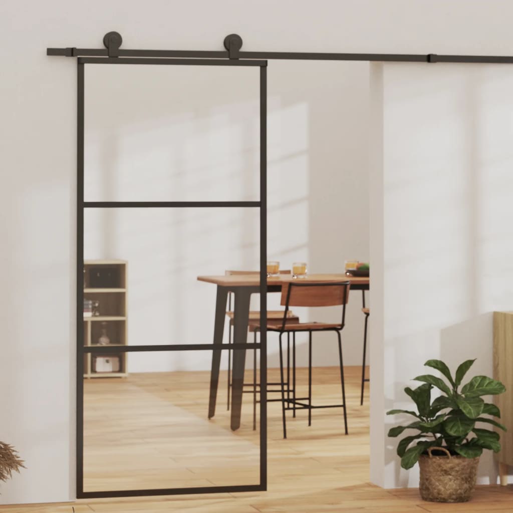 vidaXL Sliding Door ESG Glass and Aluminium 90x205 cm Black