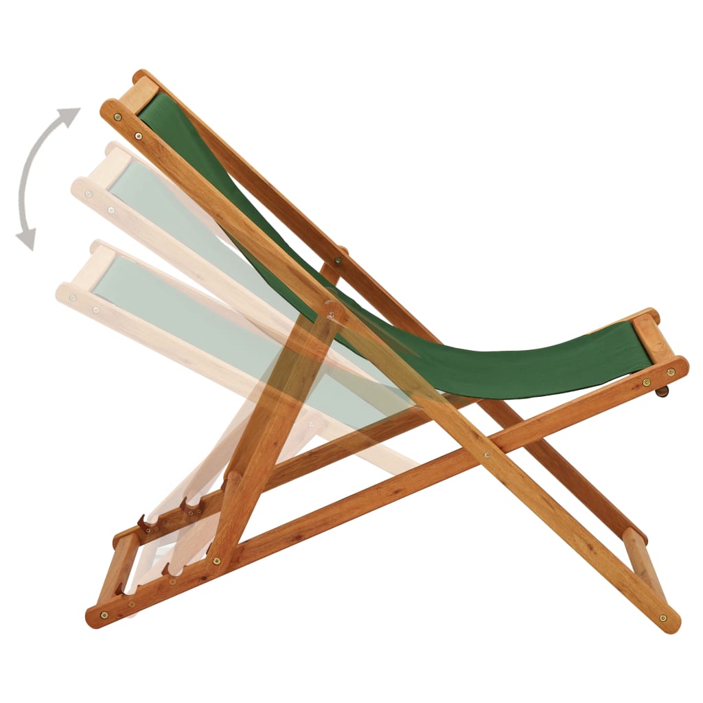 vidaXL Folding Beach Chair Eucalyptus Wood and Fabric Green