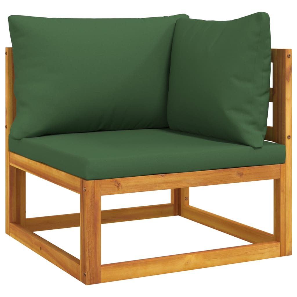 vidaXL Sectional Corner Sofa with Green Cushions Solid Wood Acacia