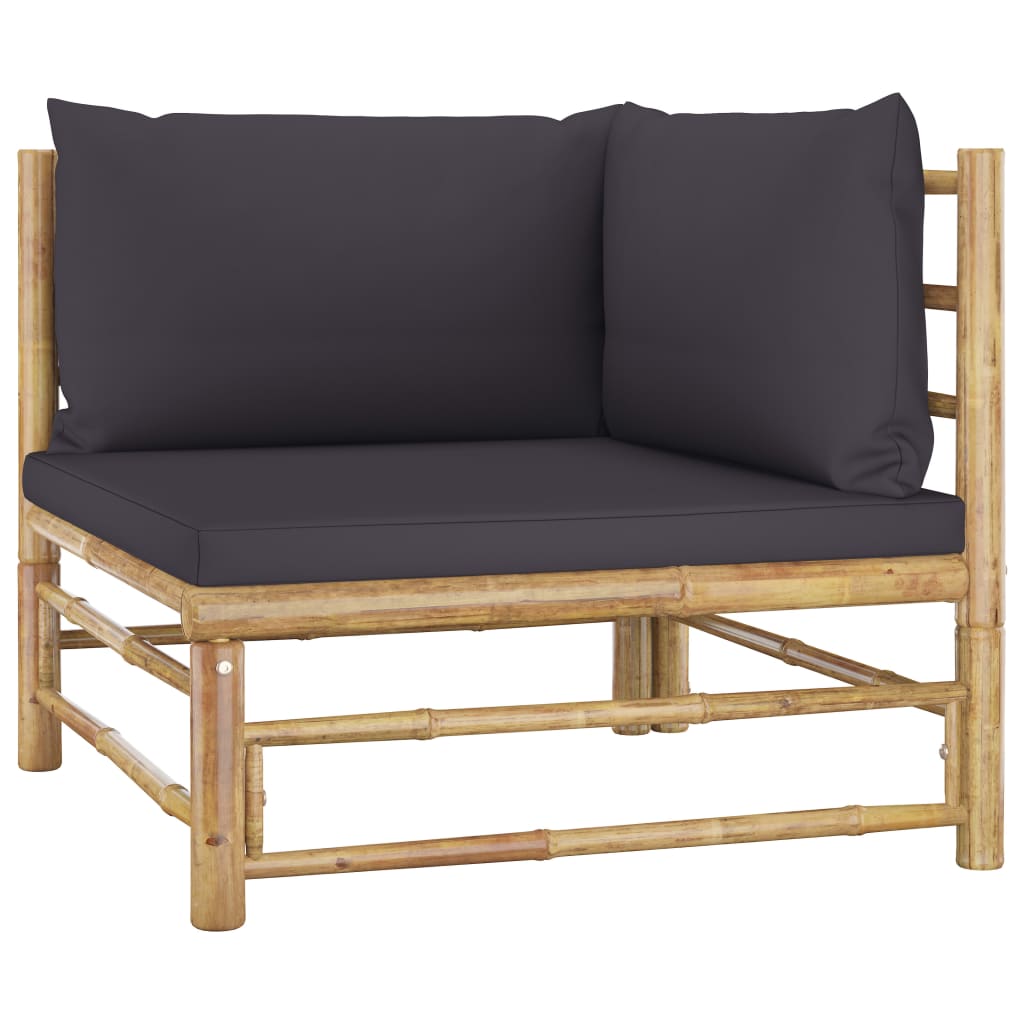 vidaXL 6 Piece Garden Lounge Set with Dark Grey Cushions Bamboo