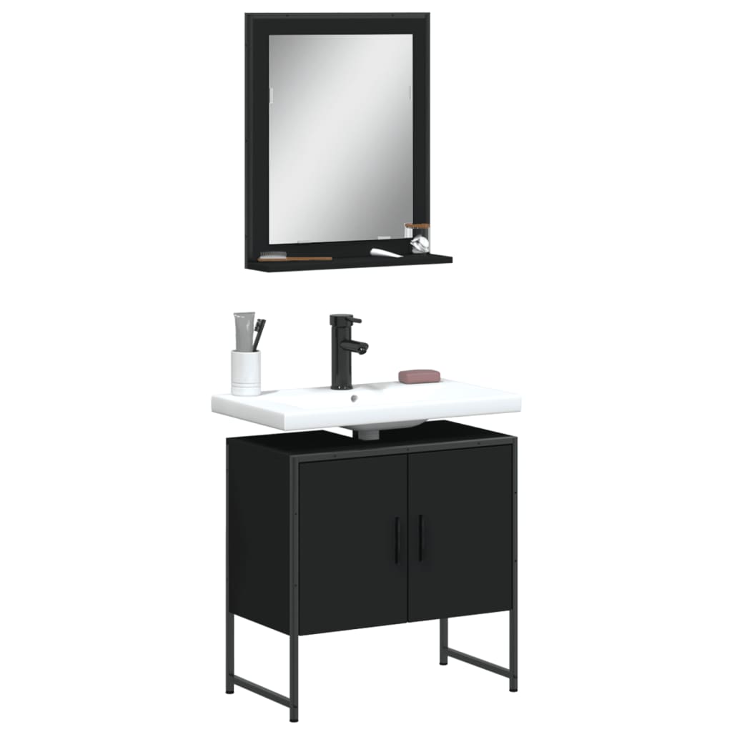 vidaXL 2 Piece Bathroom Cabinet Set Black Engineered Wood