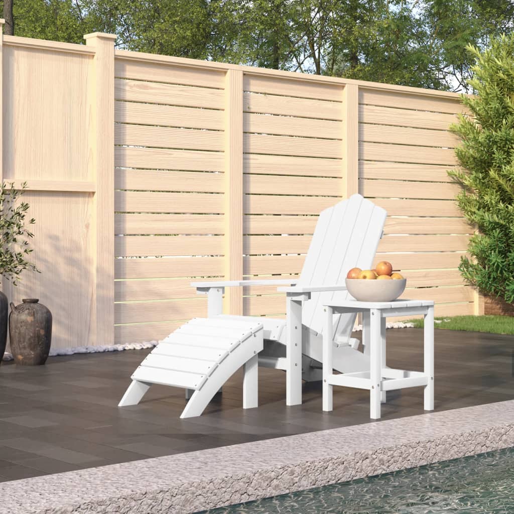 vidaXL Garden Adirondack Chair with Footstool & Table HDPE White