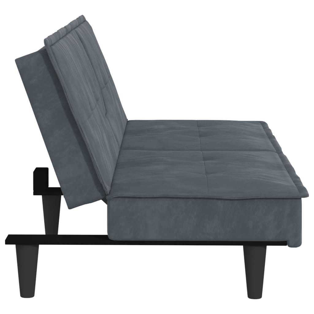 vidaXL Sofa Bed with Cup Holders Dark Grey Velvet