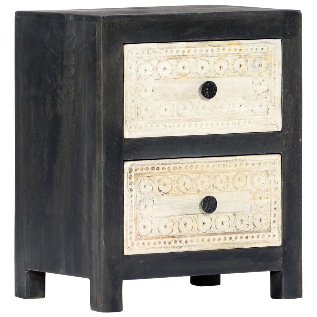 vidaXL Hand Carved Bedside Cabinet Grey 40x30x50 cm Solid Mango Wood