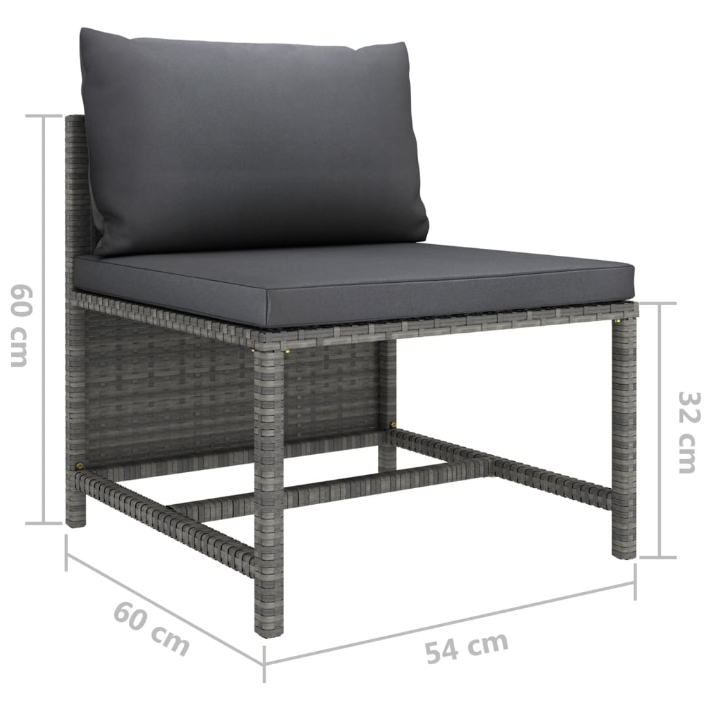 vidaXL 3 Piece Garden Sofa Set with Cushions Grey Poly Rattan