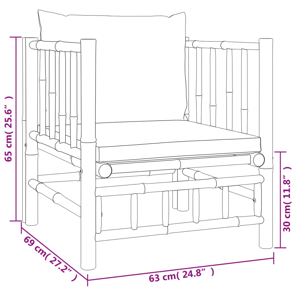 vidaXL 12 Piece Garden Lounge Set with Cream White Cushions Bamboo