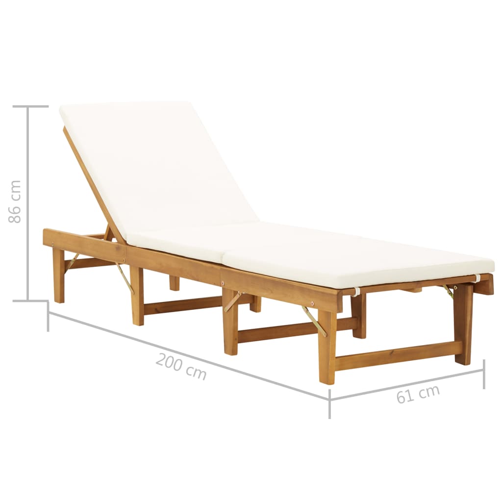 vidaXL Folding Sun Lounger with Cushion Solid Acacia Wood