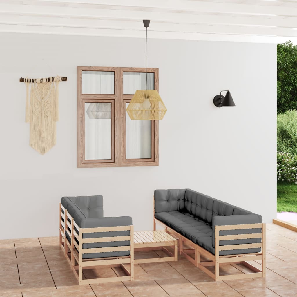 vidaXL 8 Piece Garden Lounge Set with Cushions Solid Pinewood