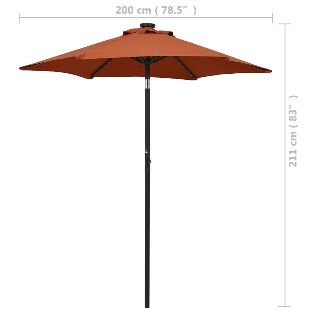 vidaXL Garden Parasol with LED Lights Terracotta 200x211 cm Aluminium