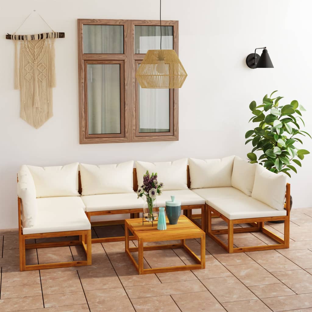 vidaXL 7 Piece Garden Lounge Set with Cushion Cream Solid Acacia Wood