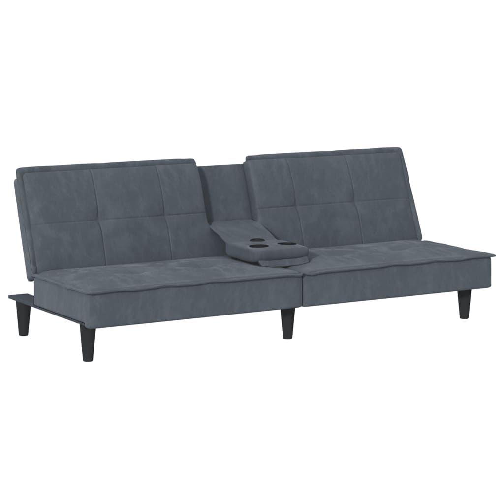 vidaXL Sofa Bed with Cup Holders Dark Grey Velvet