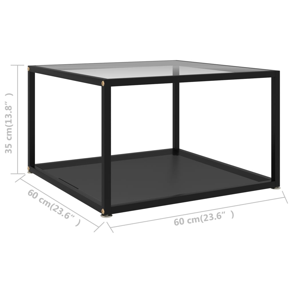 vidaXL Coffee Table Transparent and Black 60x60x35 cm Tempered Glass