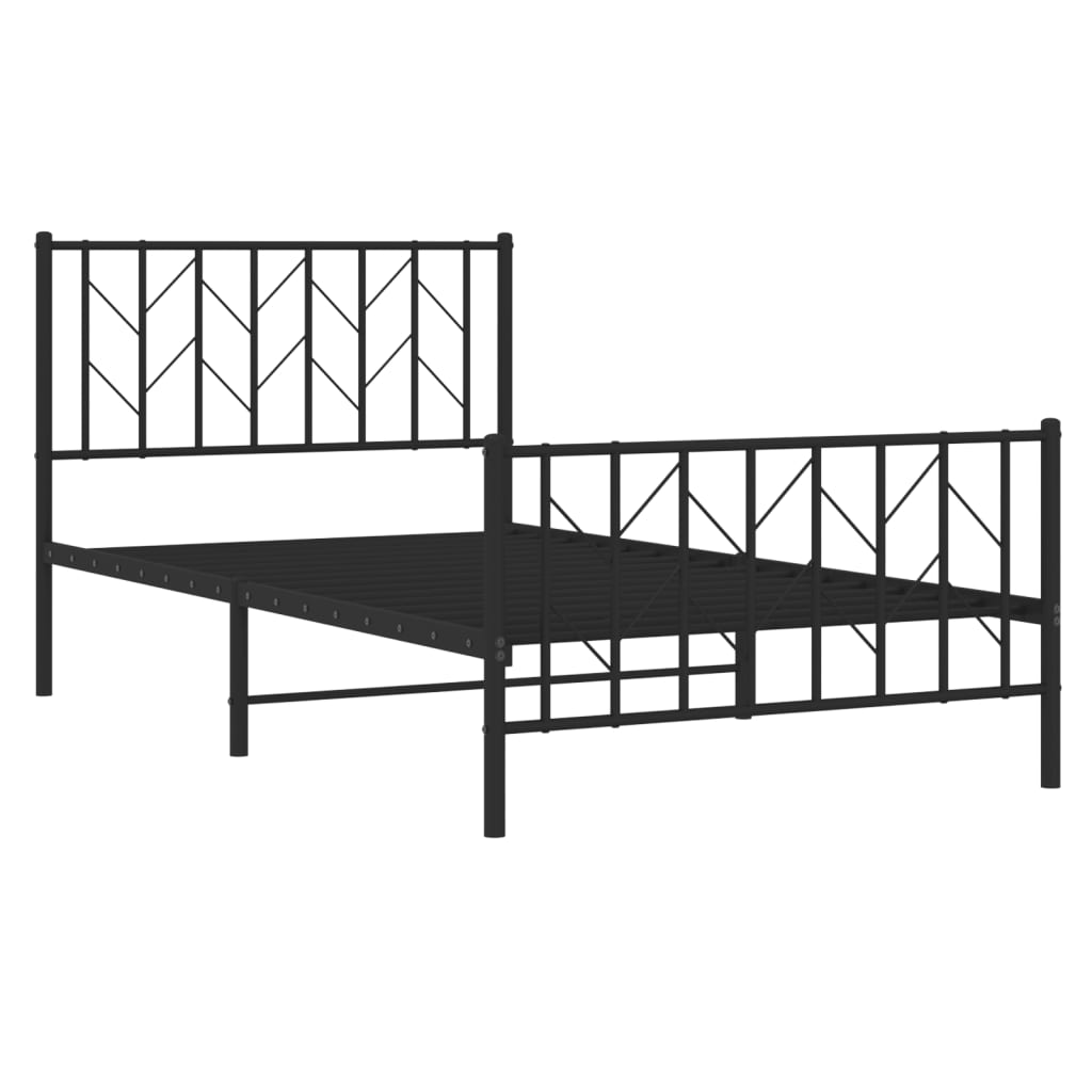 vidaXL Metal Bed Frame with Headboard and Footboard Black 100x200 cm