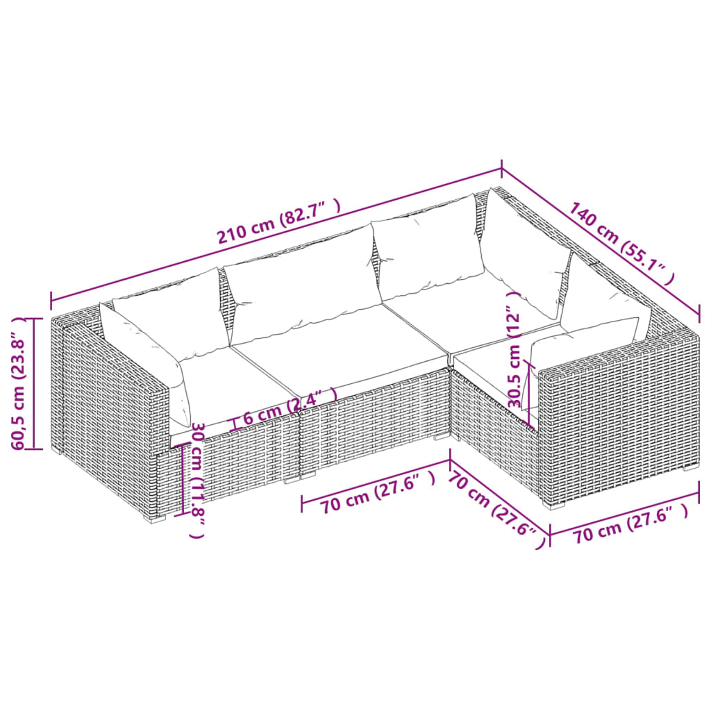 vidaXL 4 Piece Garden Lounge Set with Cushions Poly Rattan Grey