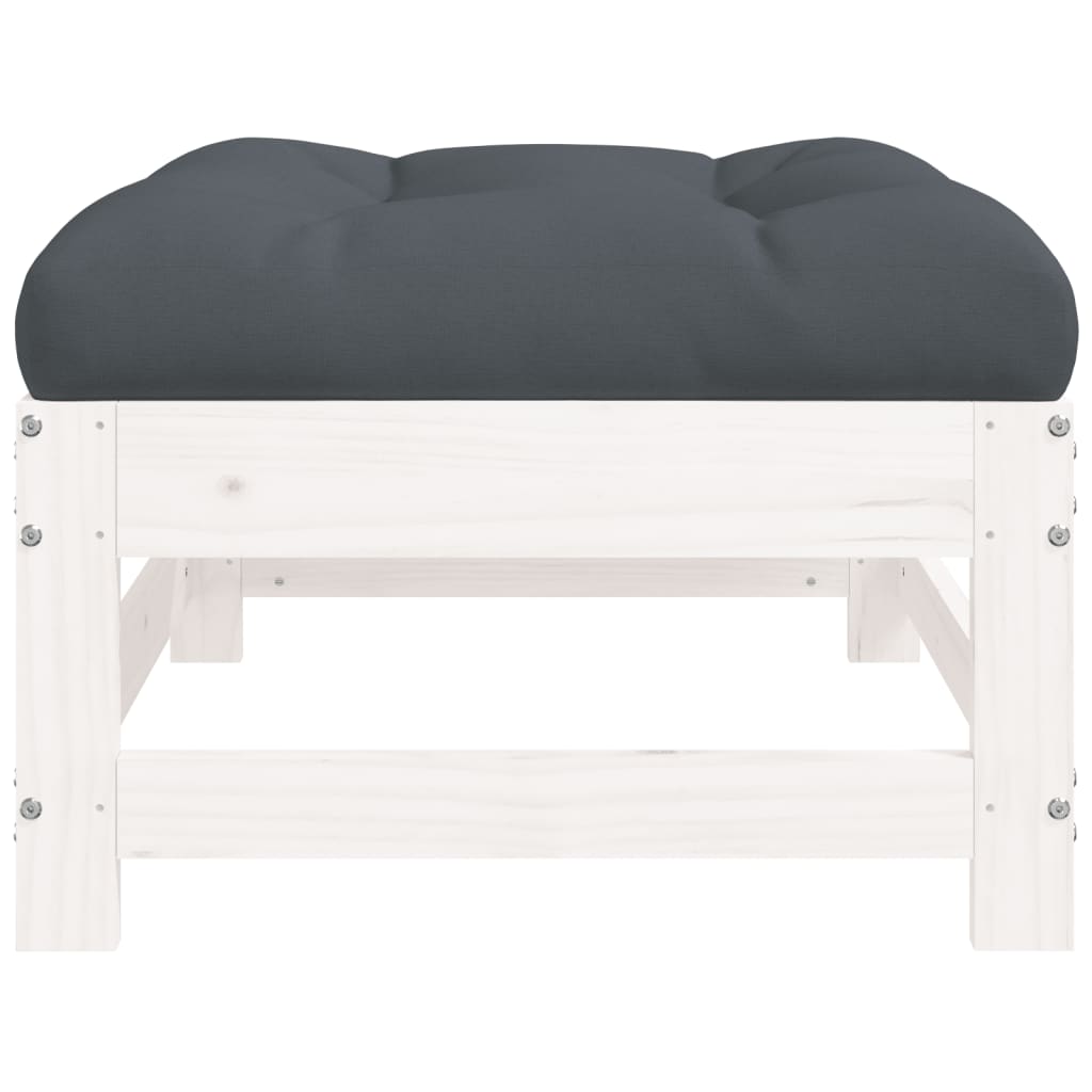 vidaXL Garden Footstool with Cushion White Solid Wood Pine