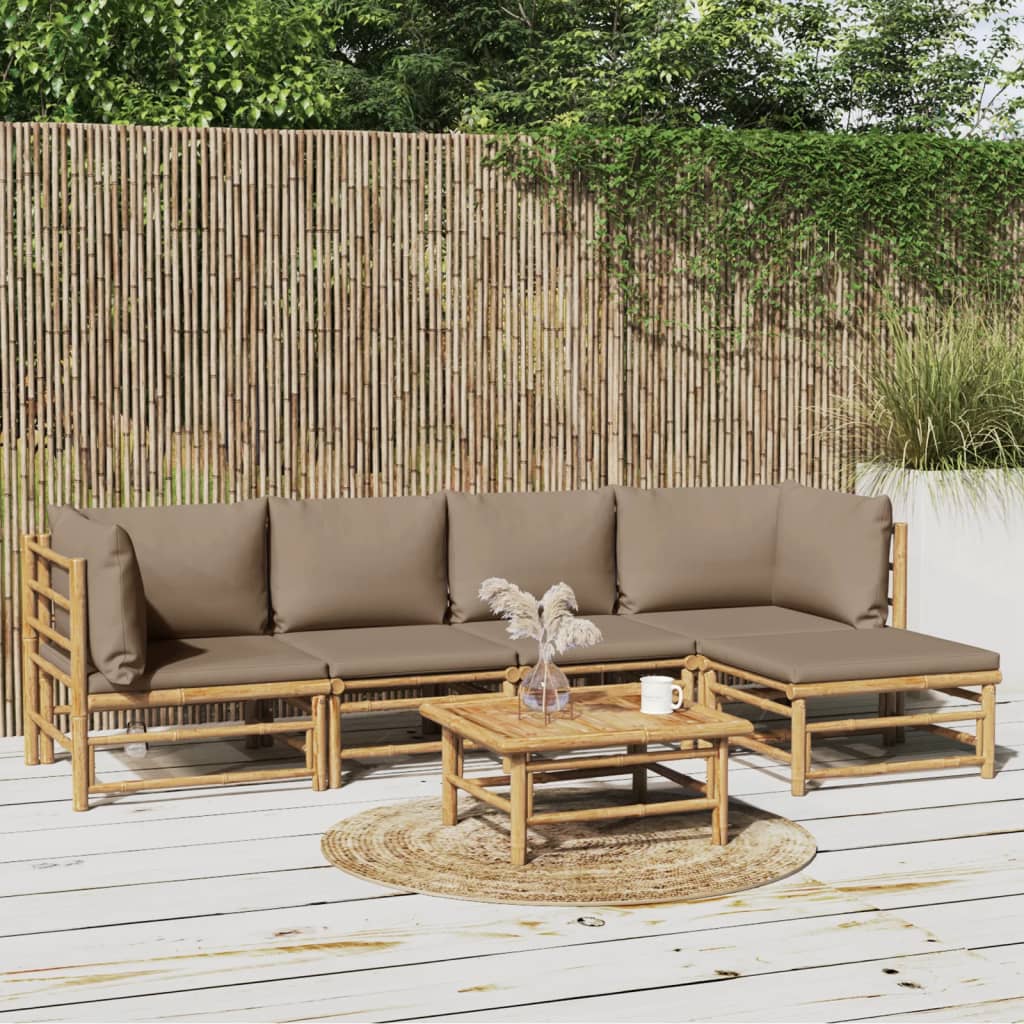 vidaXL 6 Piece Garden Lounge Set with Taupe Cushions Bamboo