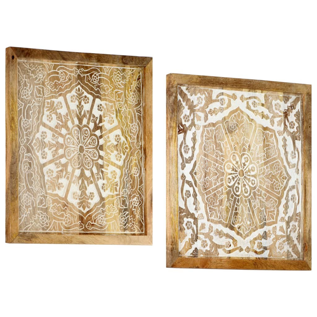 vidaXL Hand-Carved Wall Panels 2 pcs Solid Mango Wood 60x60x2.5 cm