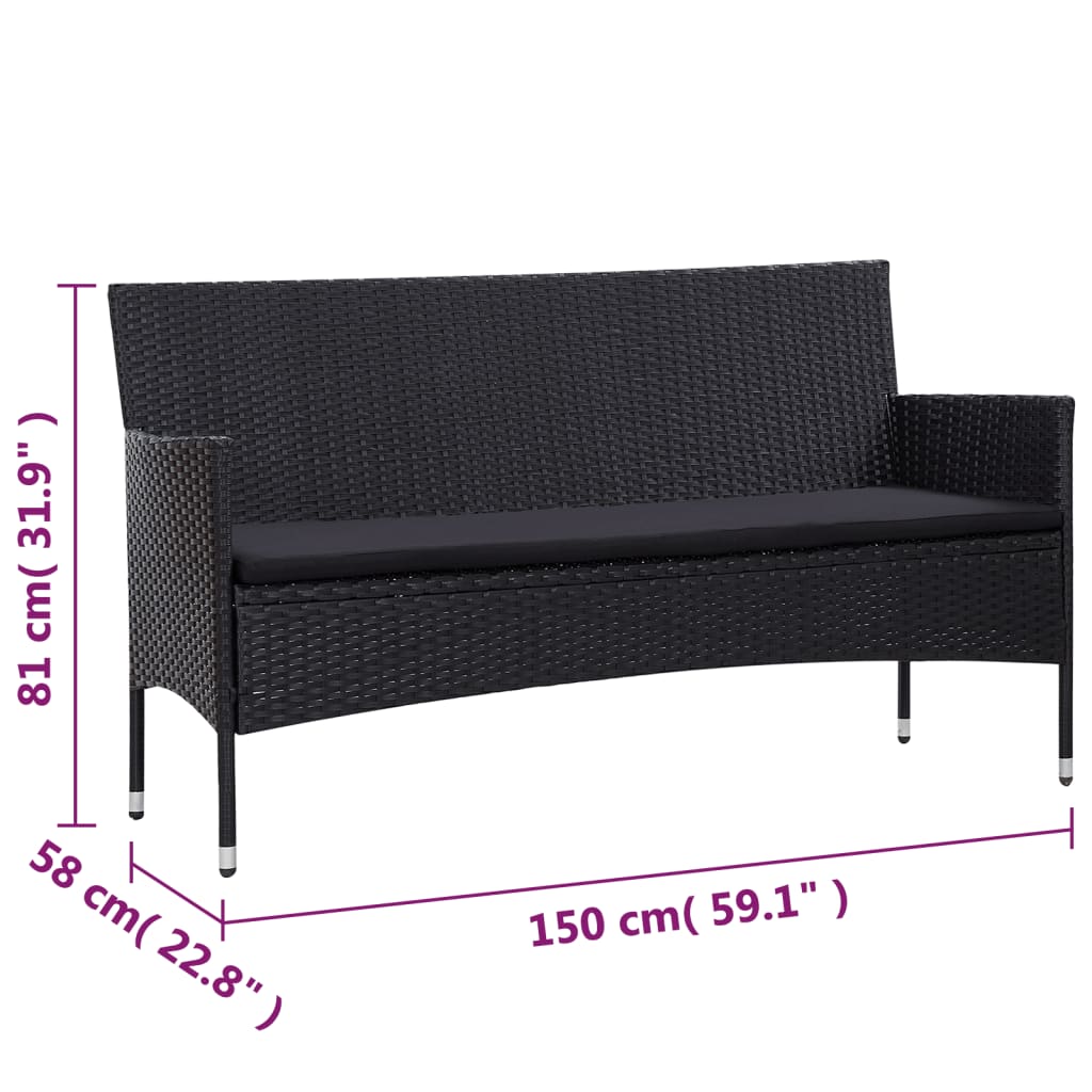 vidaXL 5 Piece Garden Lounge Set With Cushions Poly Rattan Black