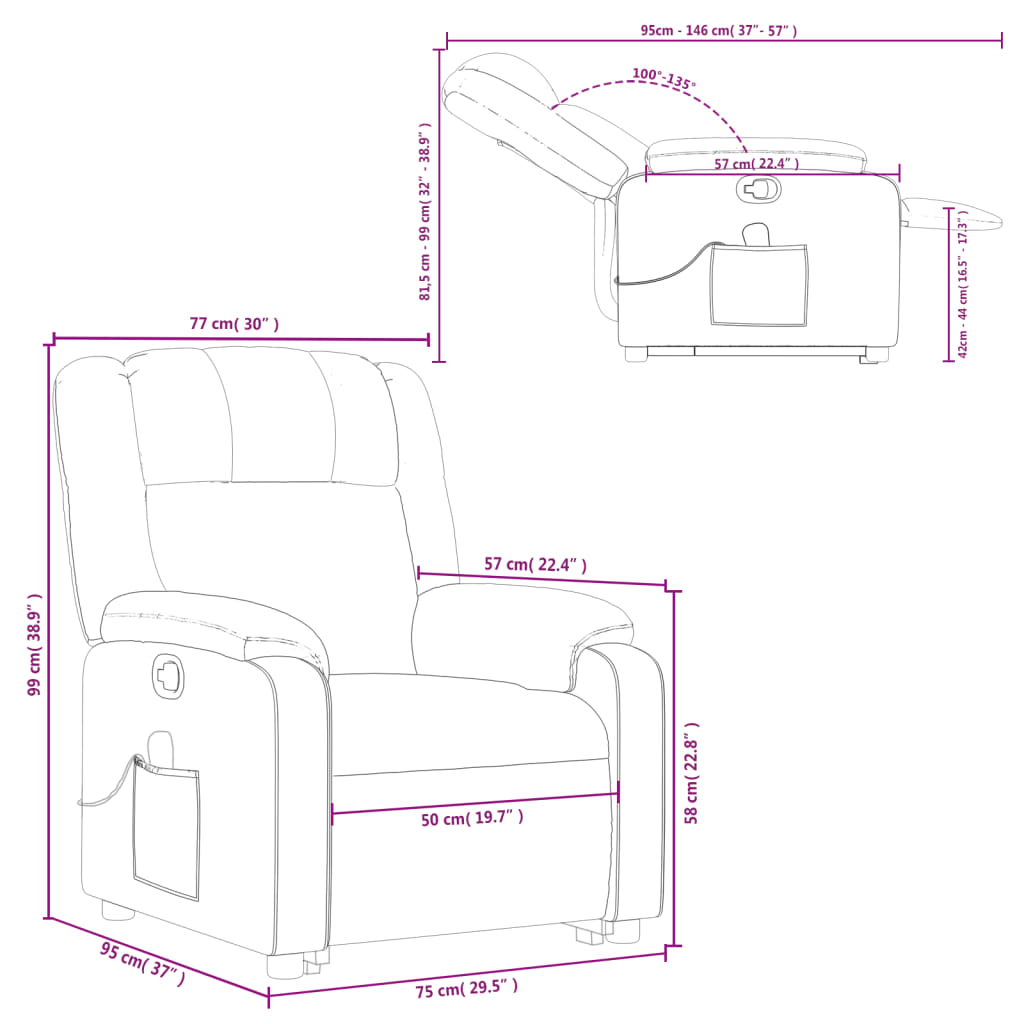 vidaXL Stand up Massage Recliner Chair Dark Grey Fabric