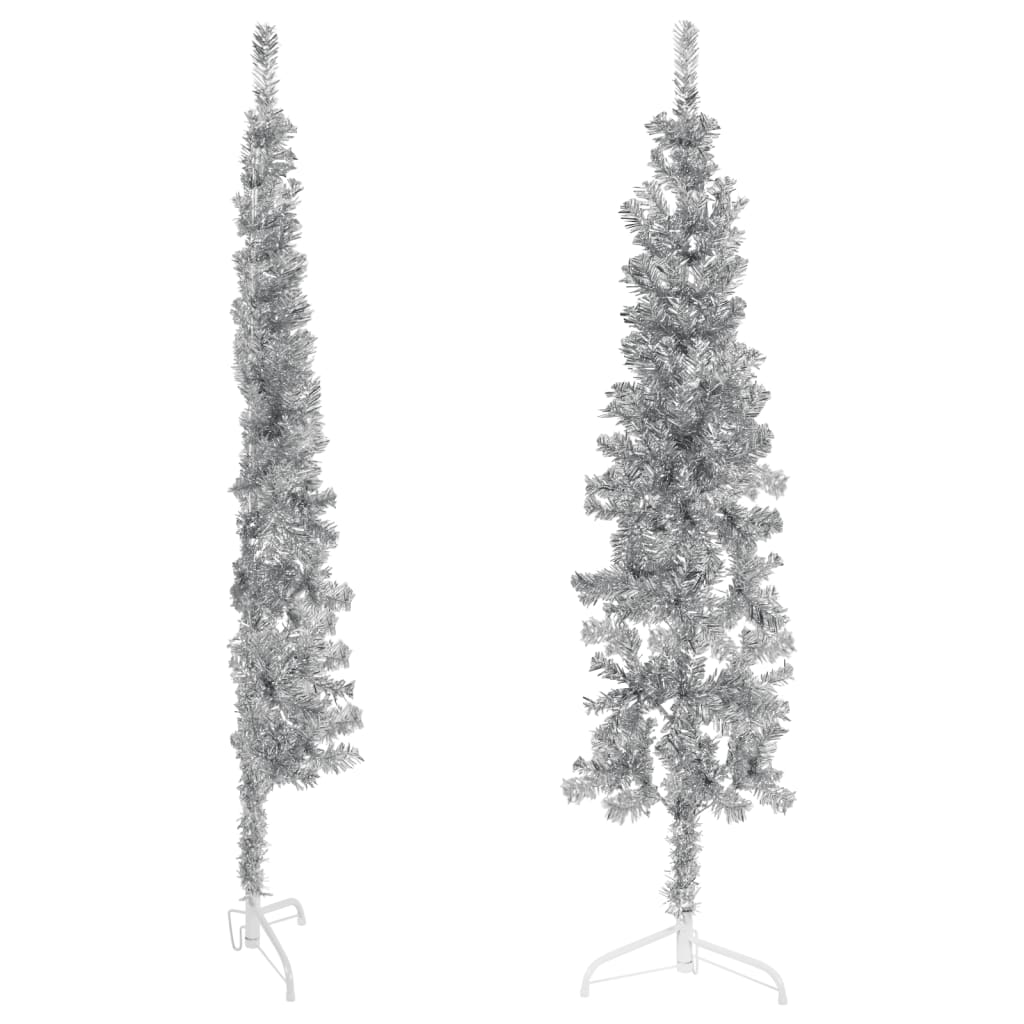 vidaXL Slim Artificial Half Christmas Tree with Stand Silver 120 cm