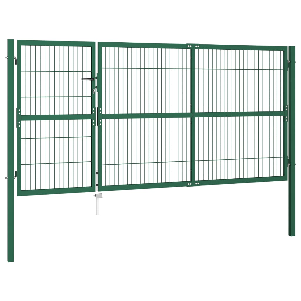 vidaXL Garden Fence Gate with Posts 350x140 cm Steel Green