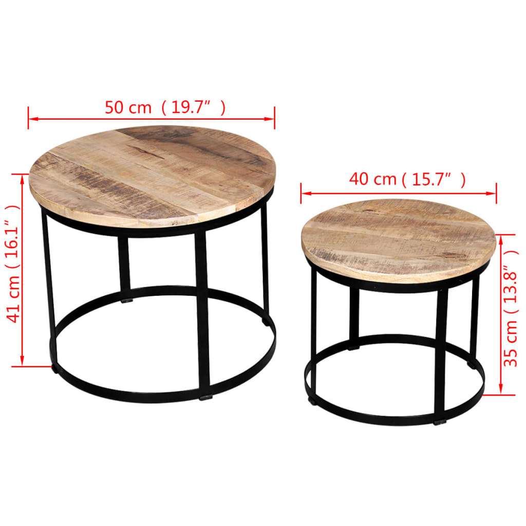 vidaXL Two Piece Coffee Table Set Rough Mango Wood Round 40 cm/50 cm