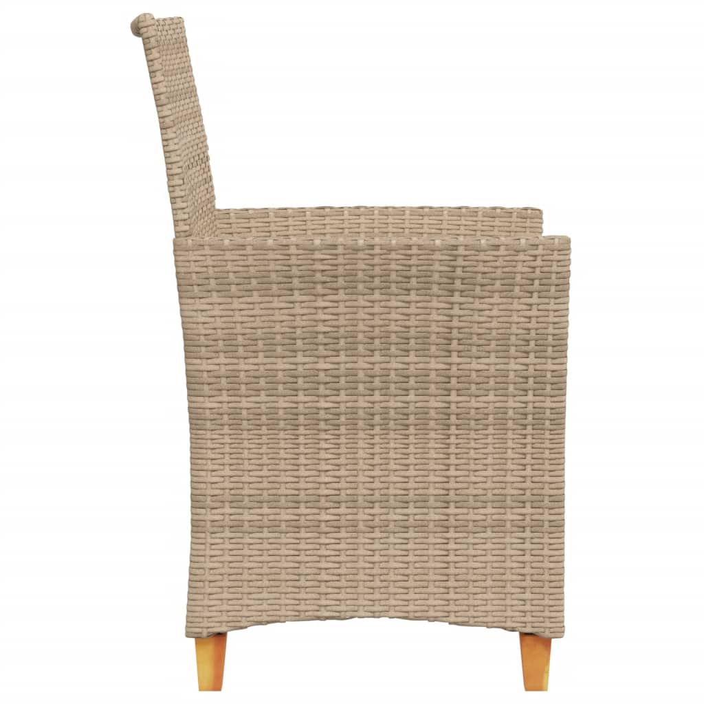 vidaXL Garden Chairs with Cushions 2 pcs Beige Poly Rattan&Solid Wood