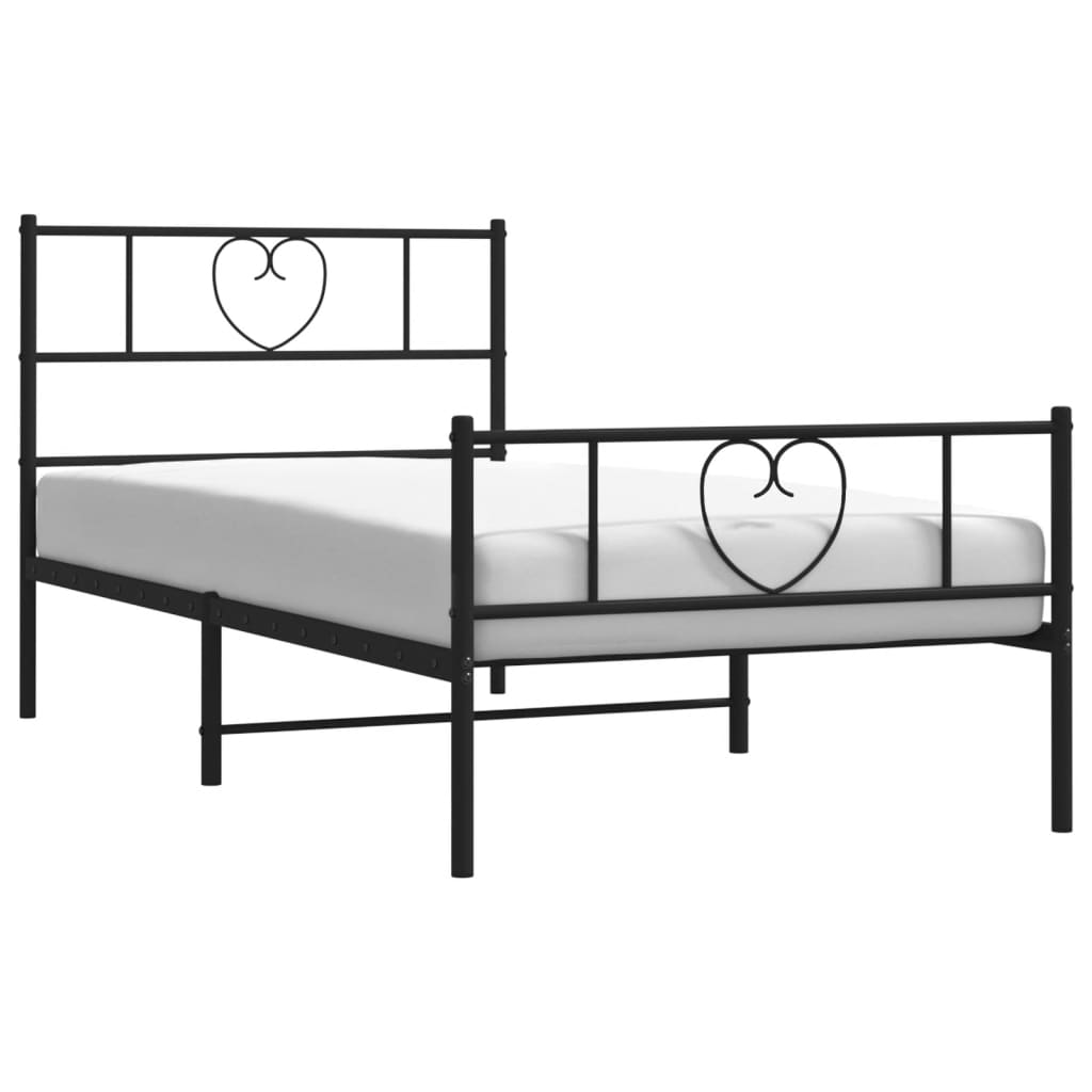 vidaXL Metal Bed Frame without Mattress with Footboard Black 100x190 cm