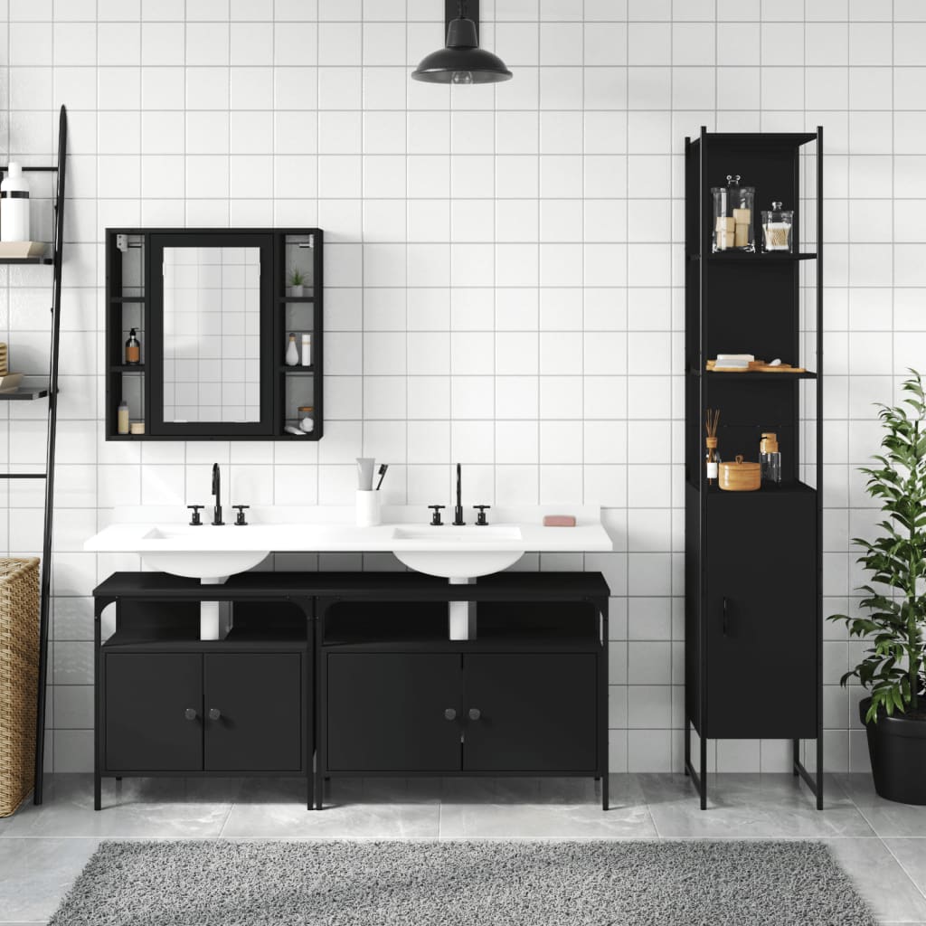 vidaXL 4 Piece Bathroom Cabinet Set Black Engineered Wood