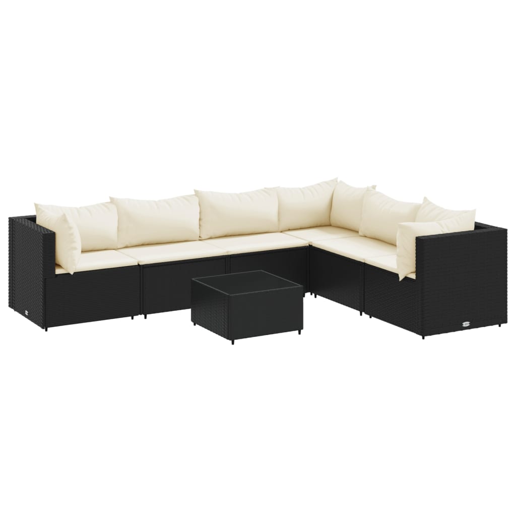 vidaXL 7 Piece Garden Lounge Set with Cushions Black Poly Rattan