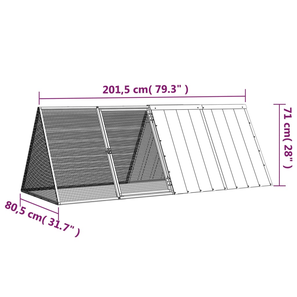 vidaXL Rabbit Cage Anthracite 201.5x80.5x71 cm Galvanised Steel